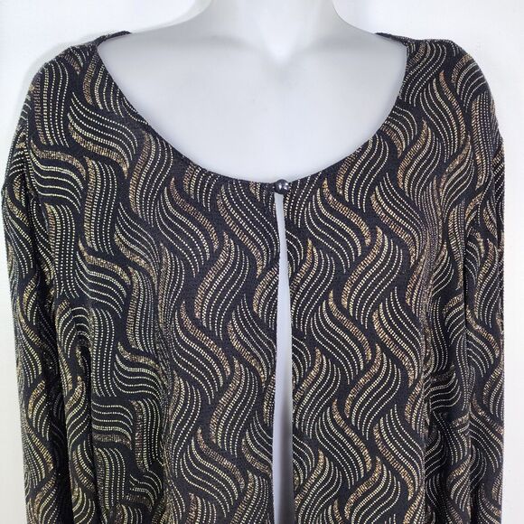 Helene Blake Women's Cardigan 2X Black Gold Shimmer Sparkle Holiday Long Sleeve - Picture 3 of 12